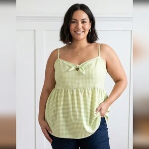 Lily Morgan White/Lime Green Gingham Spaguetti Straps Top, Chic & Trendy Size 3X